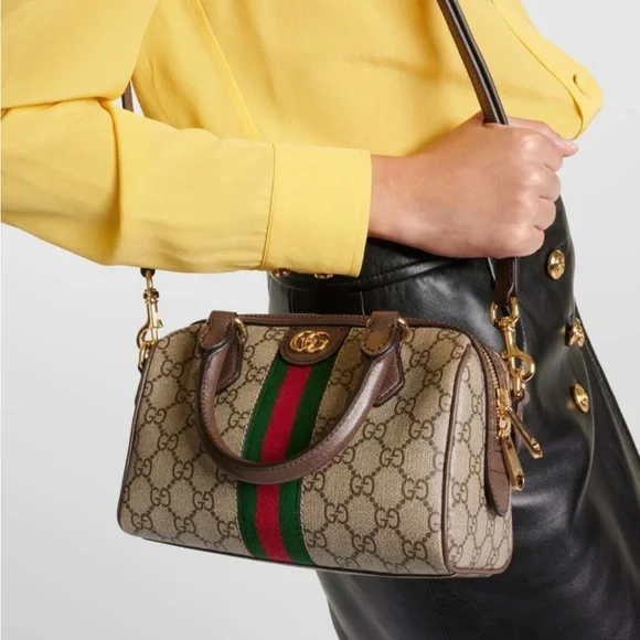 Gucci Beige and Brown Satchel with Green Stripe with Dustbag - Picture 4 of 4